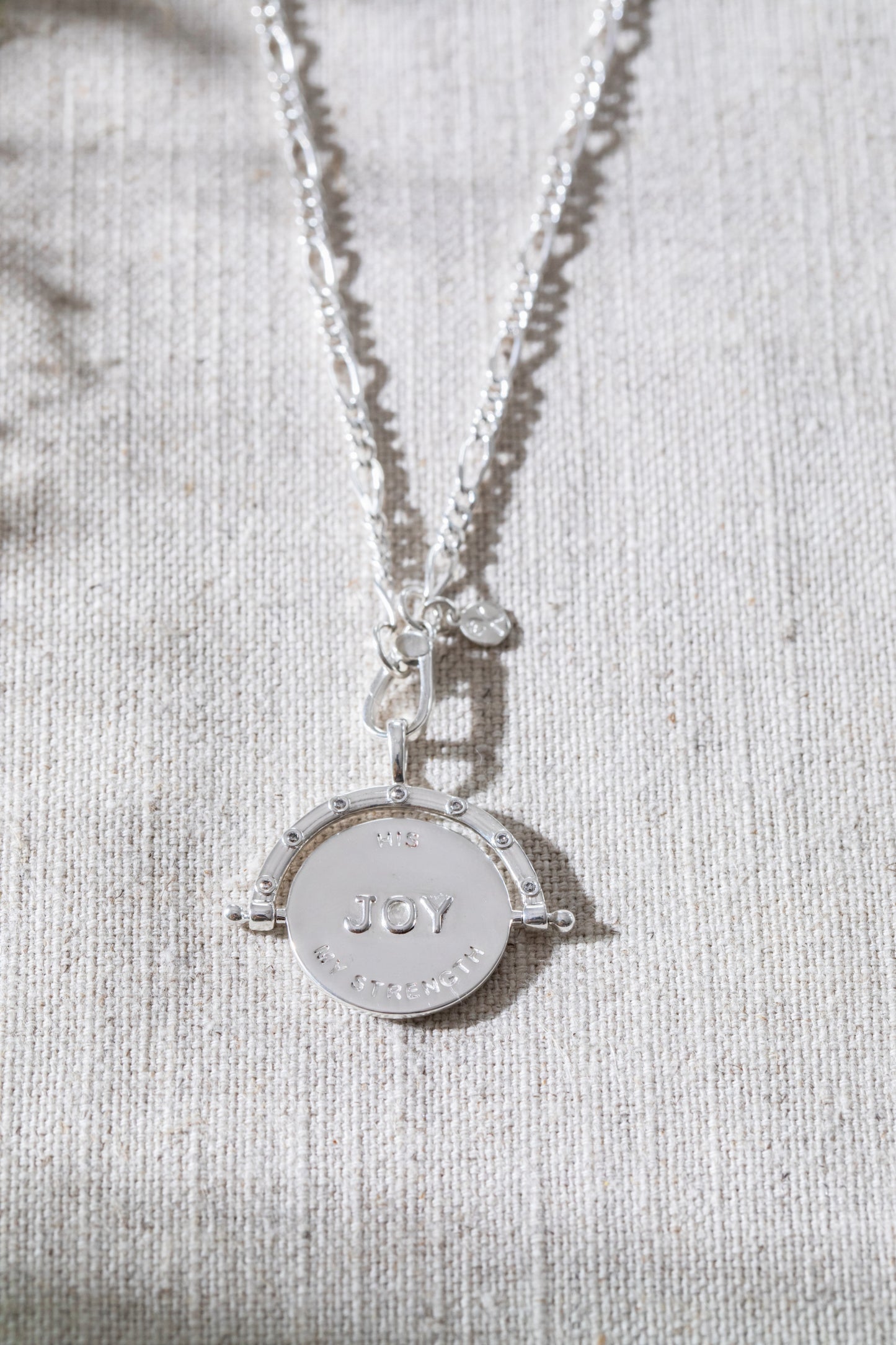 His Joy my Strength Spinning Necklace Silver