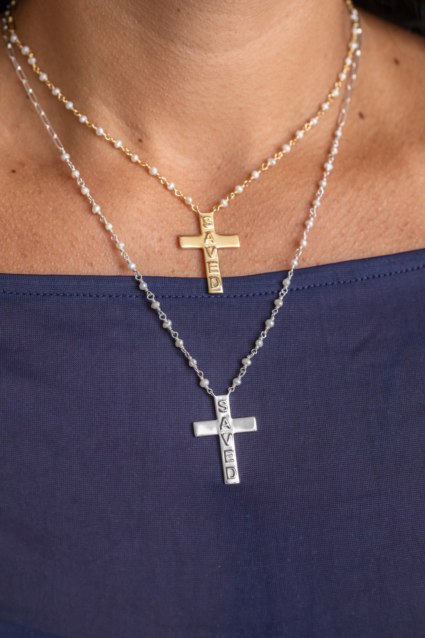 Saved Cross Necklace Silver