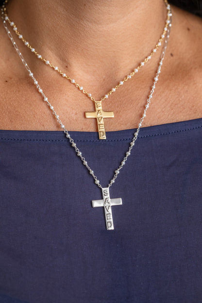 Saved Cross Necklace Silver