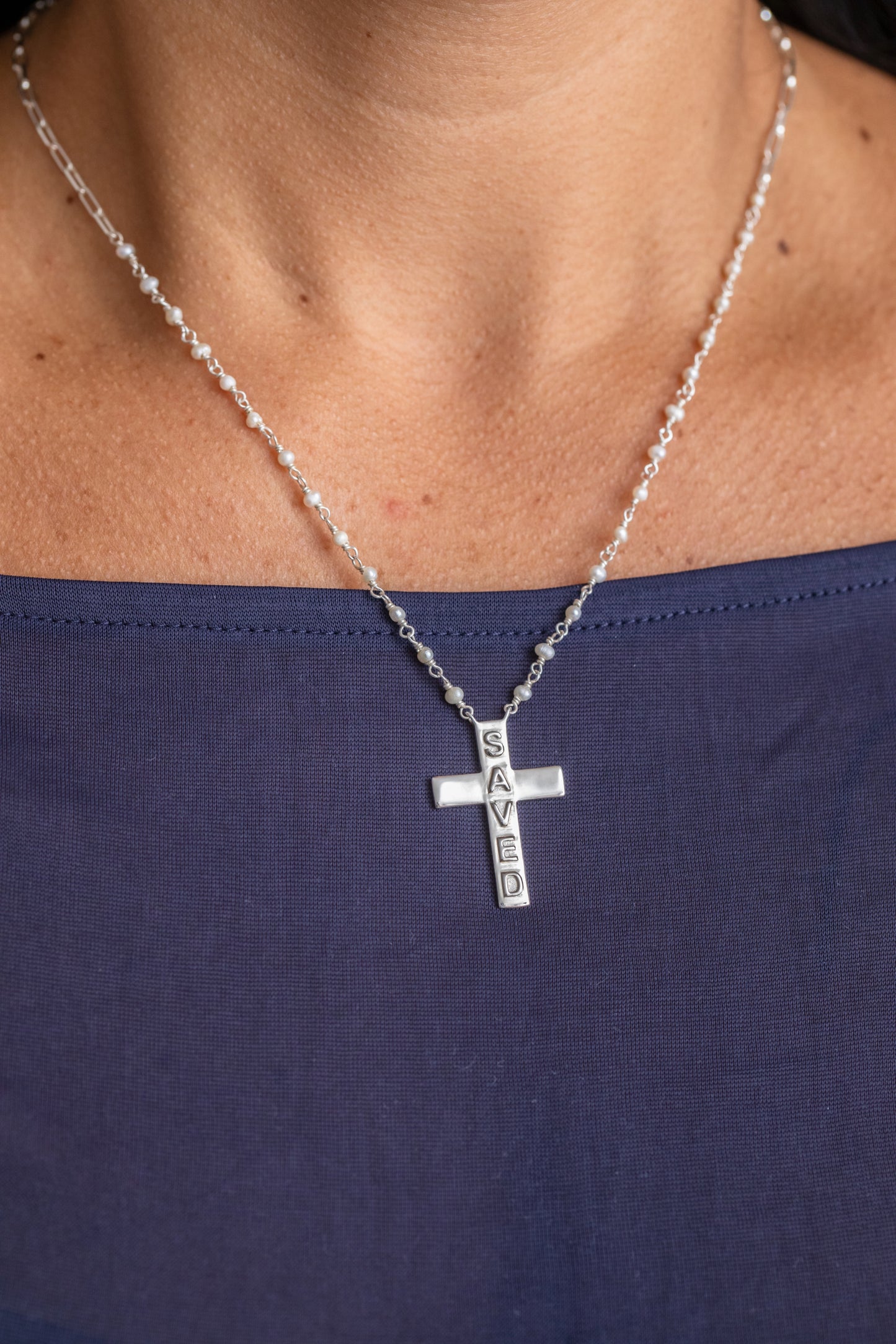 Saved Cross Necklace Silver
