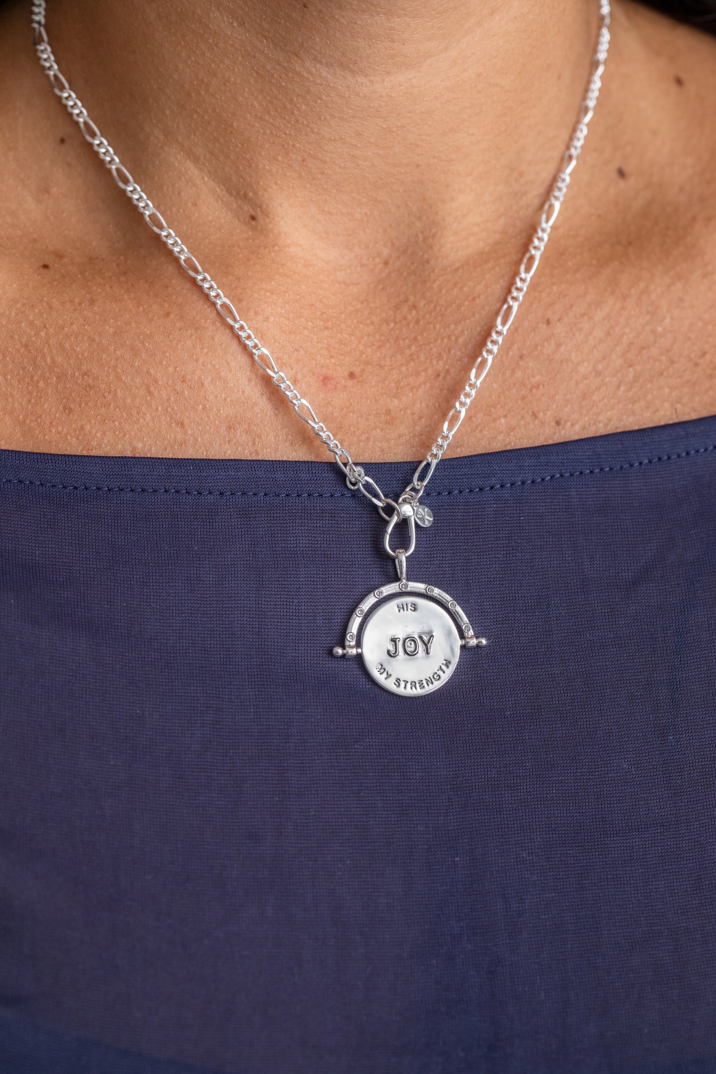 His Joy my Strength Spinning Necklace Silver