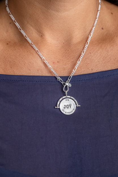 His Joy my Strength Spinning Necklace Silver