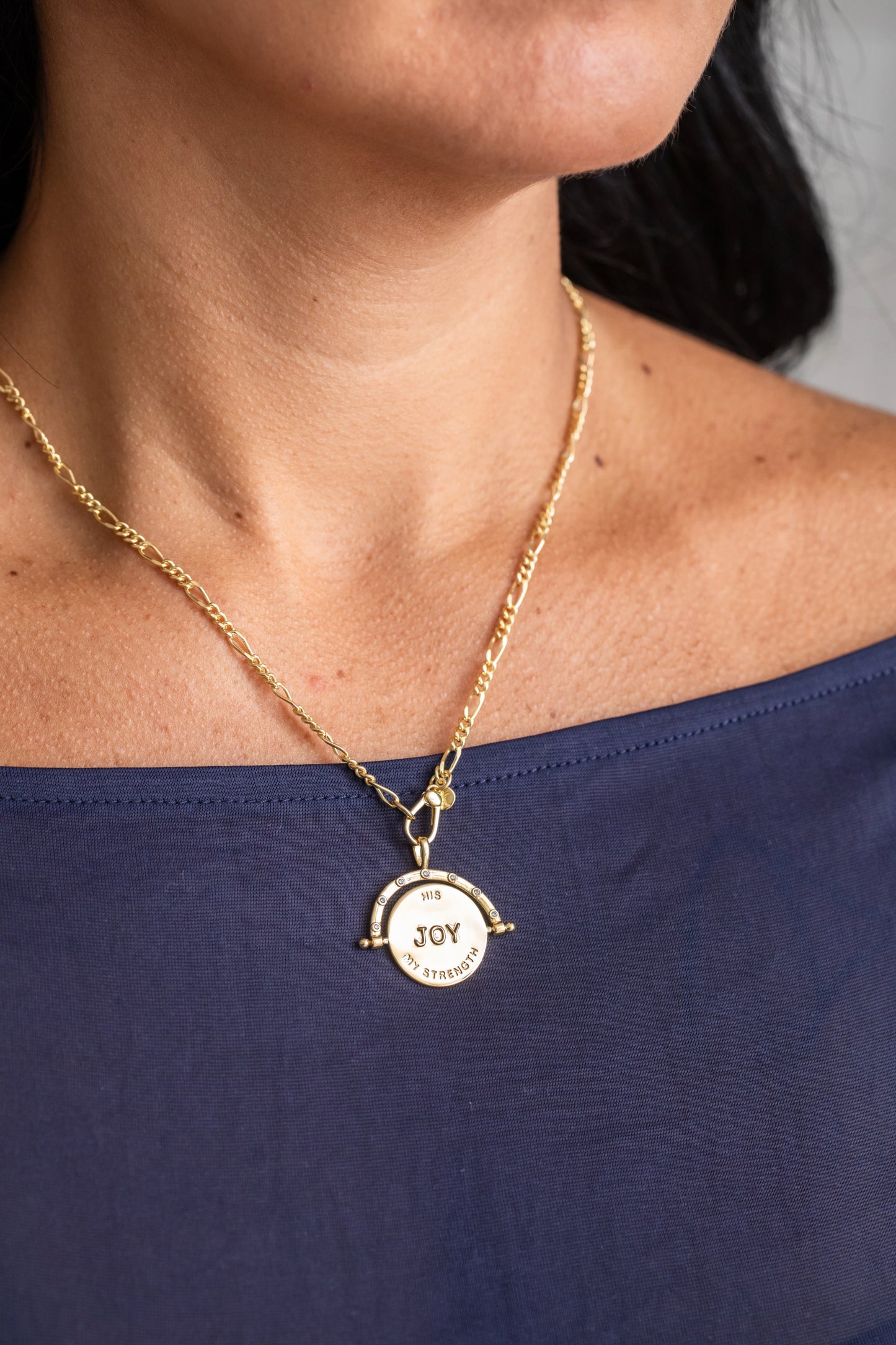 His Joy my Strength Spinning Necklace Gold
