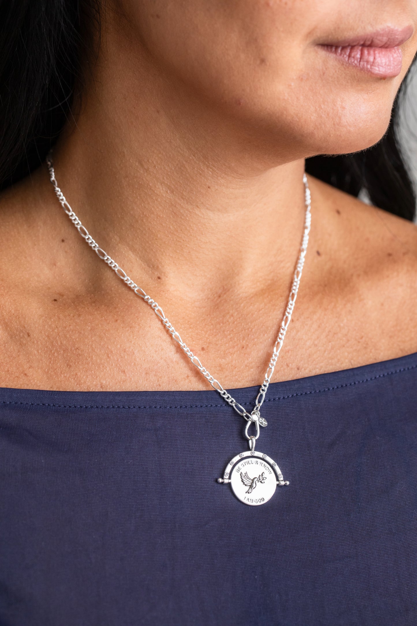 Be Still & Know Spinning Necklace Silver