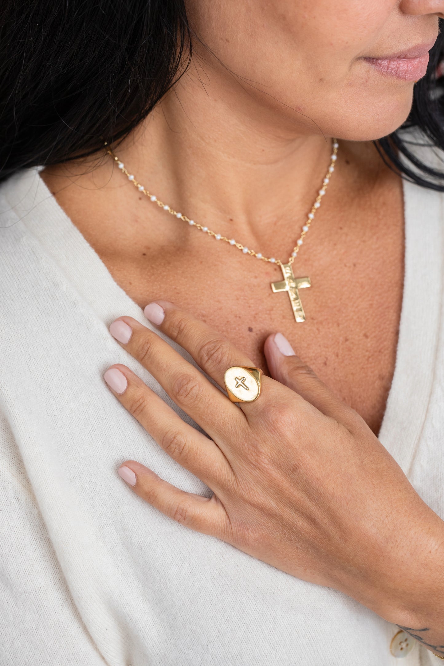 Cross Signet Ring Gold