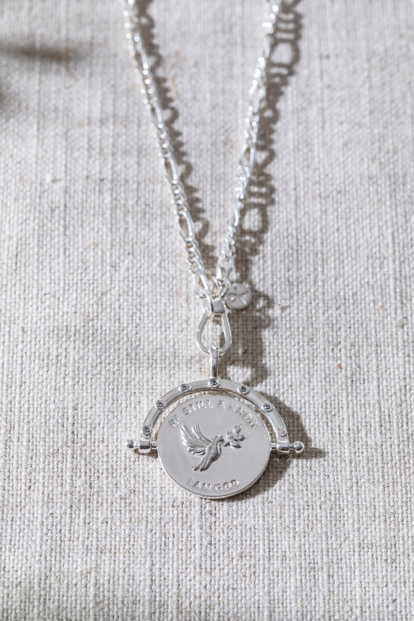 Be Still & Know Spinning Necklace Silver