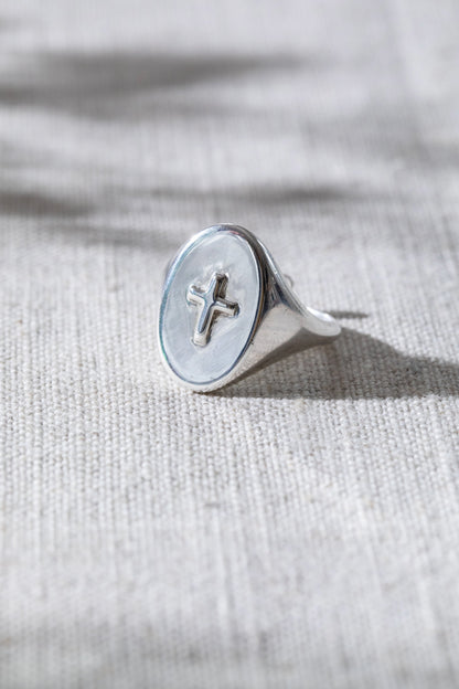 Cross Signet Ring Silver